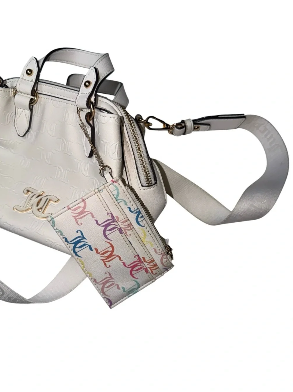 Juicy Couture White Embossed Satchel with Removable Logo Pouch